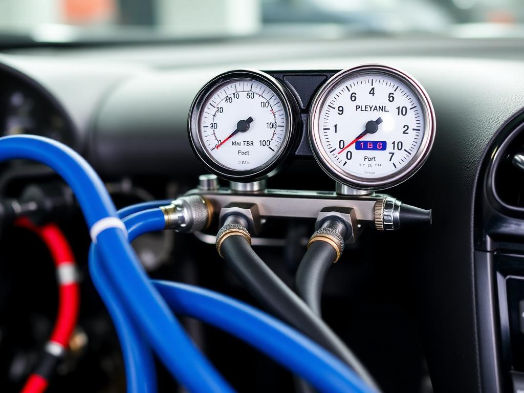 Manifold gauge set connected to a car air conditioning system during R134a and 1234yf A/C service in Colorado Springs